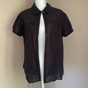 Sonoma XL Black Whimsigoth Sheer Puff Sleeve Button Down Cotton Top Layers
